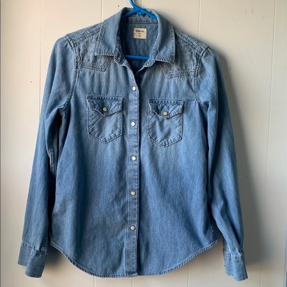 GAP Tops - GAP Western denim shirt, embroidered-yoke, XS, EUC
